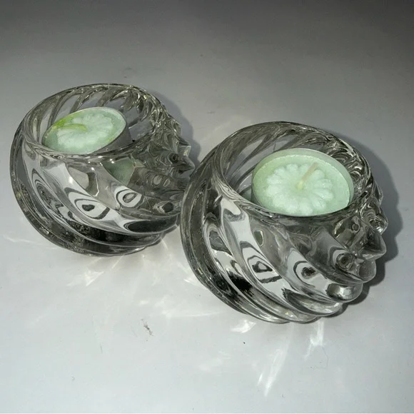 PartyLite Glass 2 Candle Holders Illusion Swirl Votive Tealight Holder Clear USA - Picture 7 of 11
